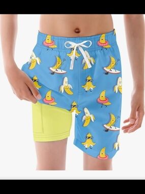 Boy's Funny Banana Swim Trunks w/ Compression Liner